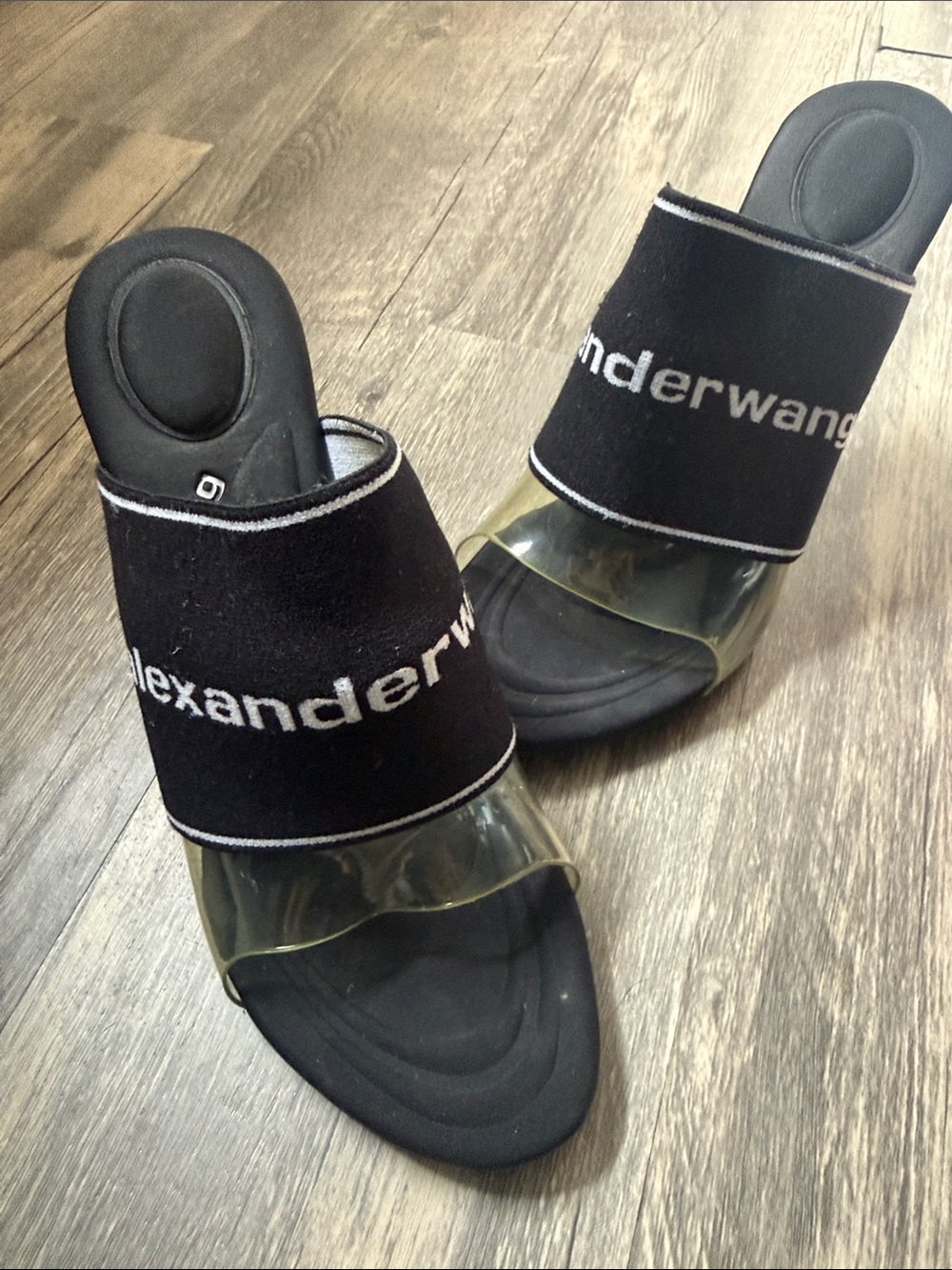 Alexander Wang Black Slide Mules with Clear Toe Strap